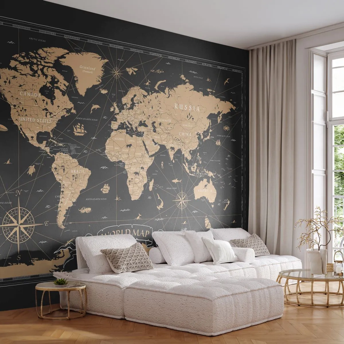Fototapeta Premium Canvas - Hranice môjho sveta - Mapa sveta, Vintage, Retro - 250x175 cm