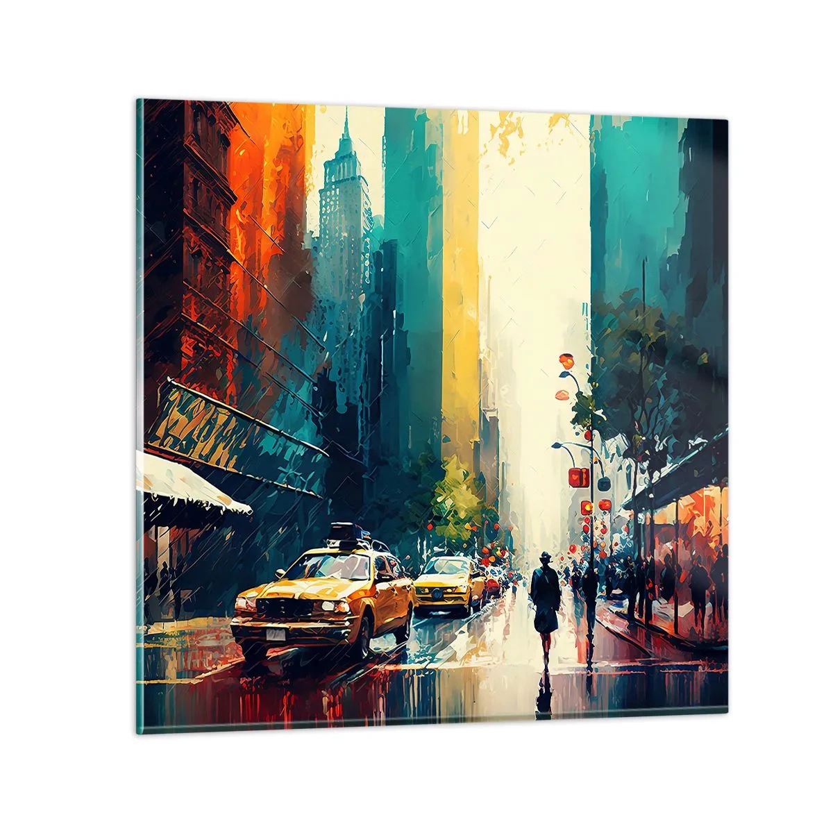 Obraz na skle - New York – tu je aj dážď farebný - 60x60 cm