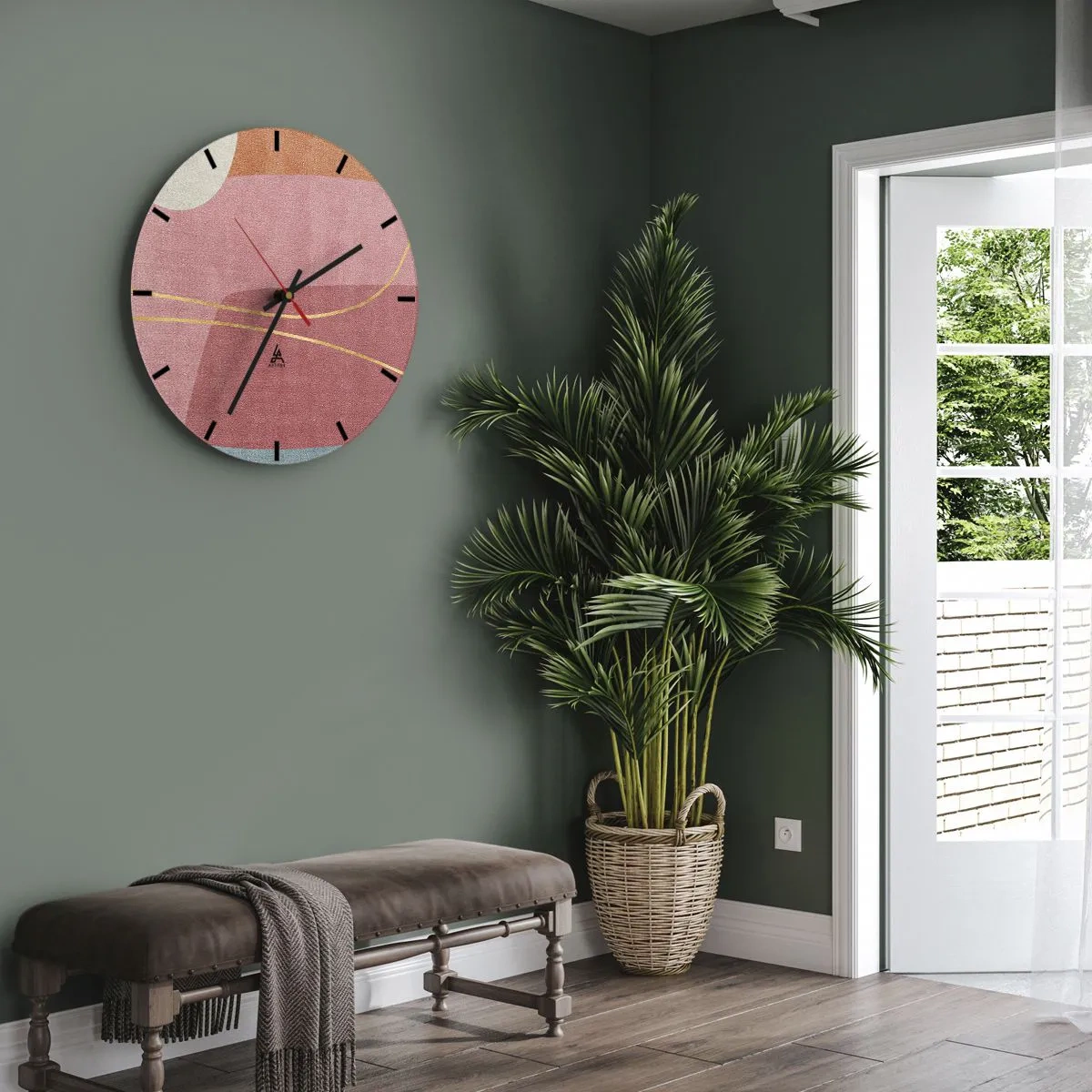 Nástenné hodiny - Pastelová kompozícia so zlatou niťou - 40x40 cm