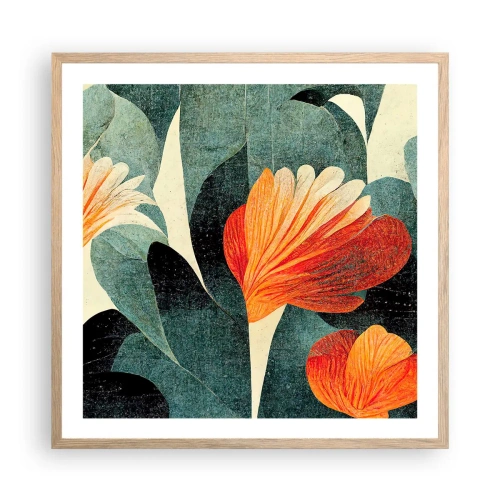 Plagát v ráme zo svetlého duba - Tropické horúco a chlad zelene - 60x60 cm