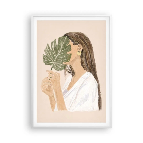 Plagát v bielom ráme - Tajomný portrét s vejárom - 70x100 cm
