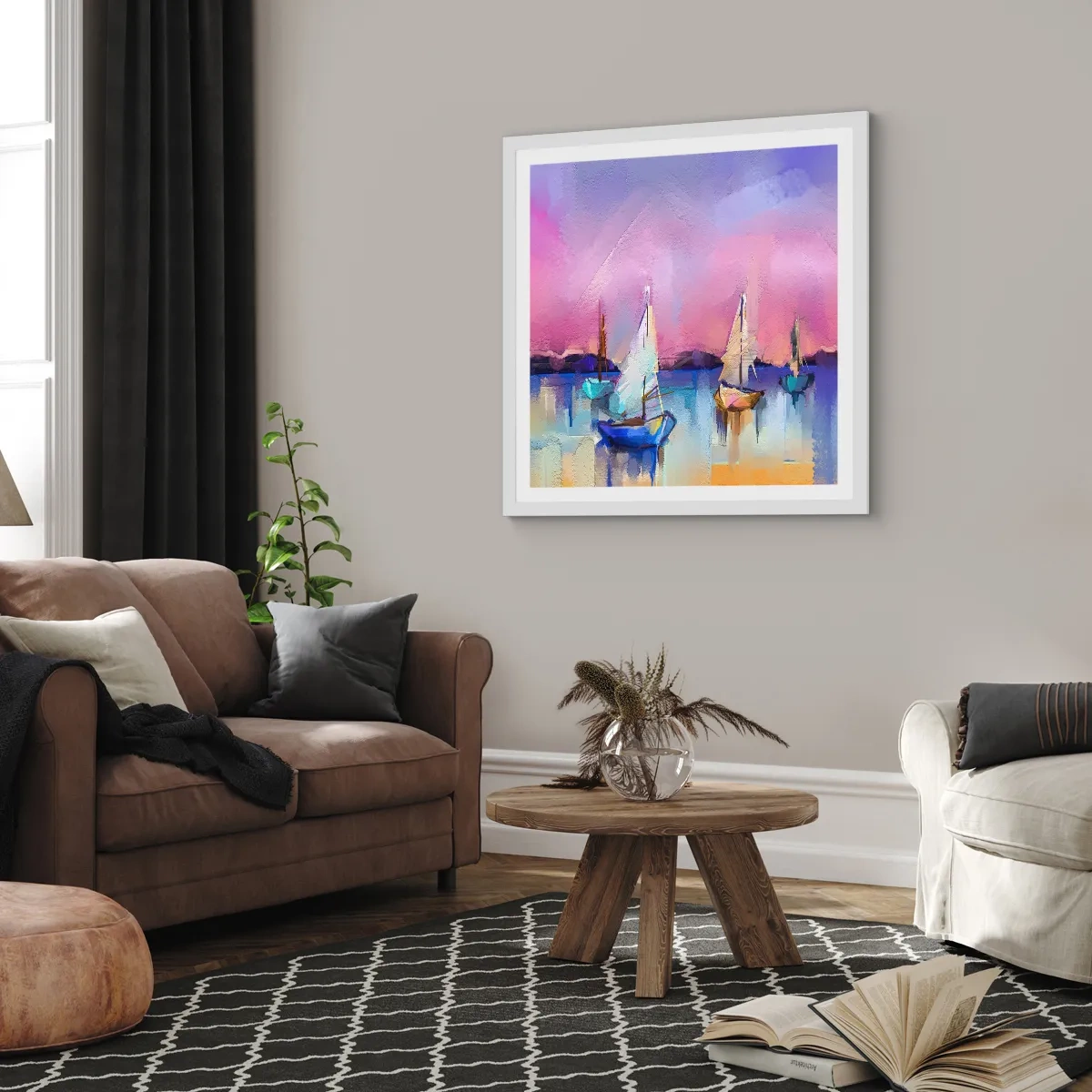 Plagát v bielom ráme - Smer: široká voda - 60x60 cm