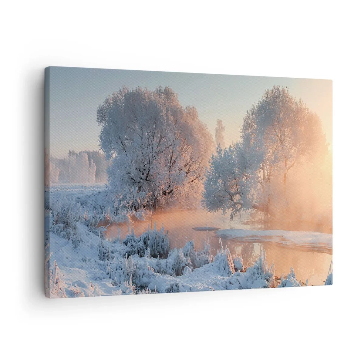Obraz na plátne - Zimná krajina so zasneženými stromami a západom slnka - 70x50cm - Všetko sa leskne v slnečnom kryštáli - Moderná nástenná dekorácia do obývacej izby a spálne ARTTOR