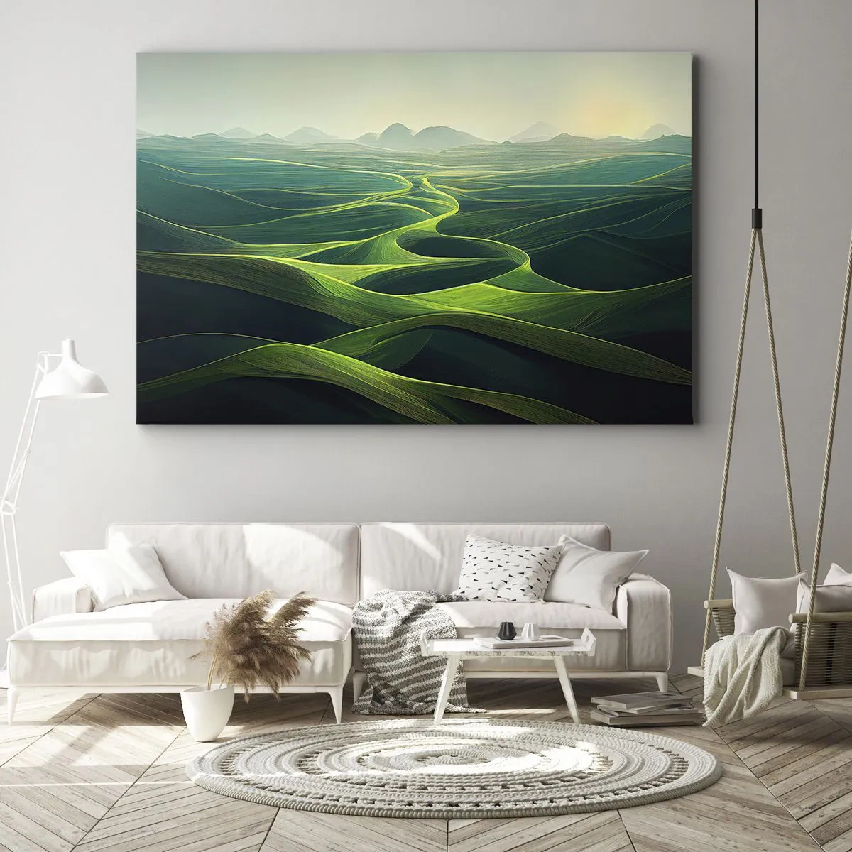 Obraz na plátne - Zelené kopce s vlnitými chodníkmi - 70x50cm - V zelených údoliach - Moderná nástenná dekorácia do obývacej izby a spálne ARTTOR