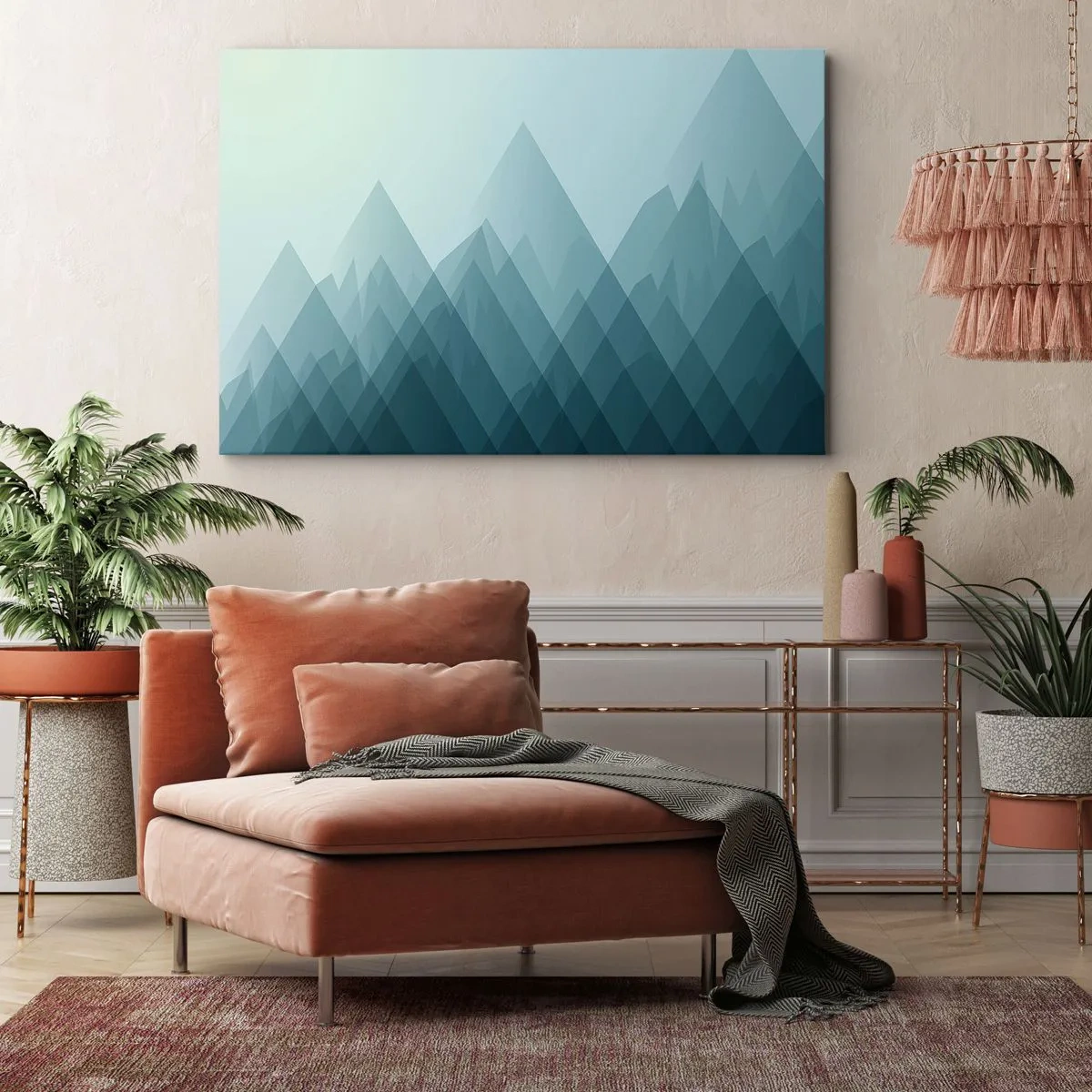 Obraz na plátne - Minimalistická horská grafika v odtieňoch modrej - 70x50cm - Veľká, väčšia, najväčšia - Moderná nástenná dekorácia do obývacej izby a spálne ARTTOR