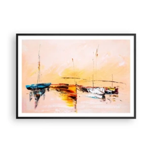 Plagát v čiernom ráme - Večer v prístave - 100x70 cm