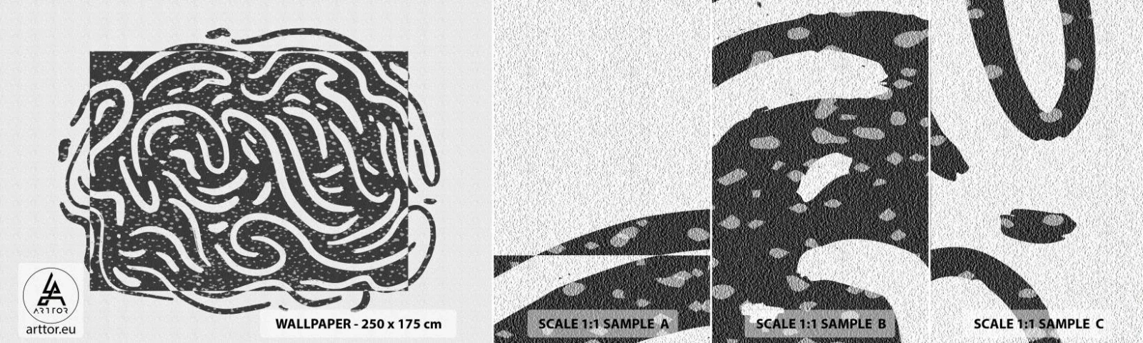 Vzorka samolepiacej fototapety Deluxe Sticker - Abstrakcia: tanec radosti - Boho, Čierna a biela, Minimalizmus - 100x30 cm