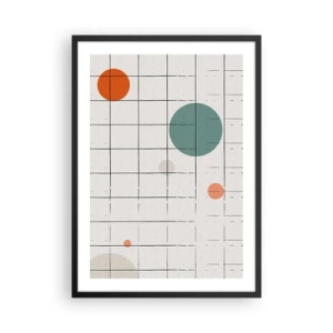 Plagát v čiernom ráme - Abstraktné zloženie mriežky a farebných kruhov - 50x70cm - Uväznené. My alebo ony? - Moderná nástenná dekorácia do obývacej izby a spálne ARTTOR