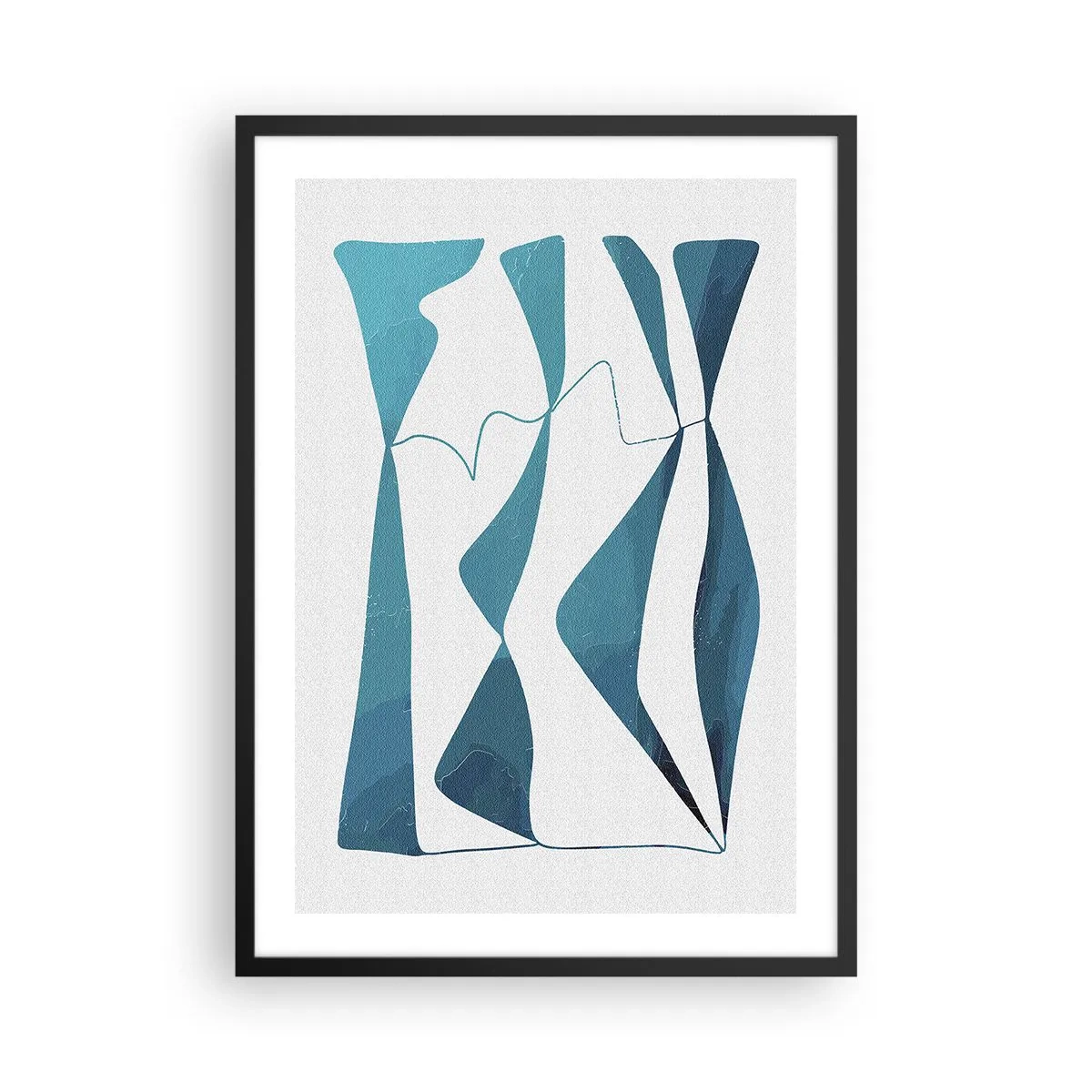 Plagát v čiernom ráme - Abstraktná kompozícia v odtieňoch modrej s dynamickými líniami. - 50x70cm - Abstrakcia: tyrkysový vzťah - Moderná nástenná dekorácia do obývacej izby a spálne ARTTOR