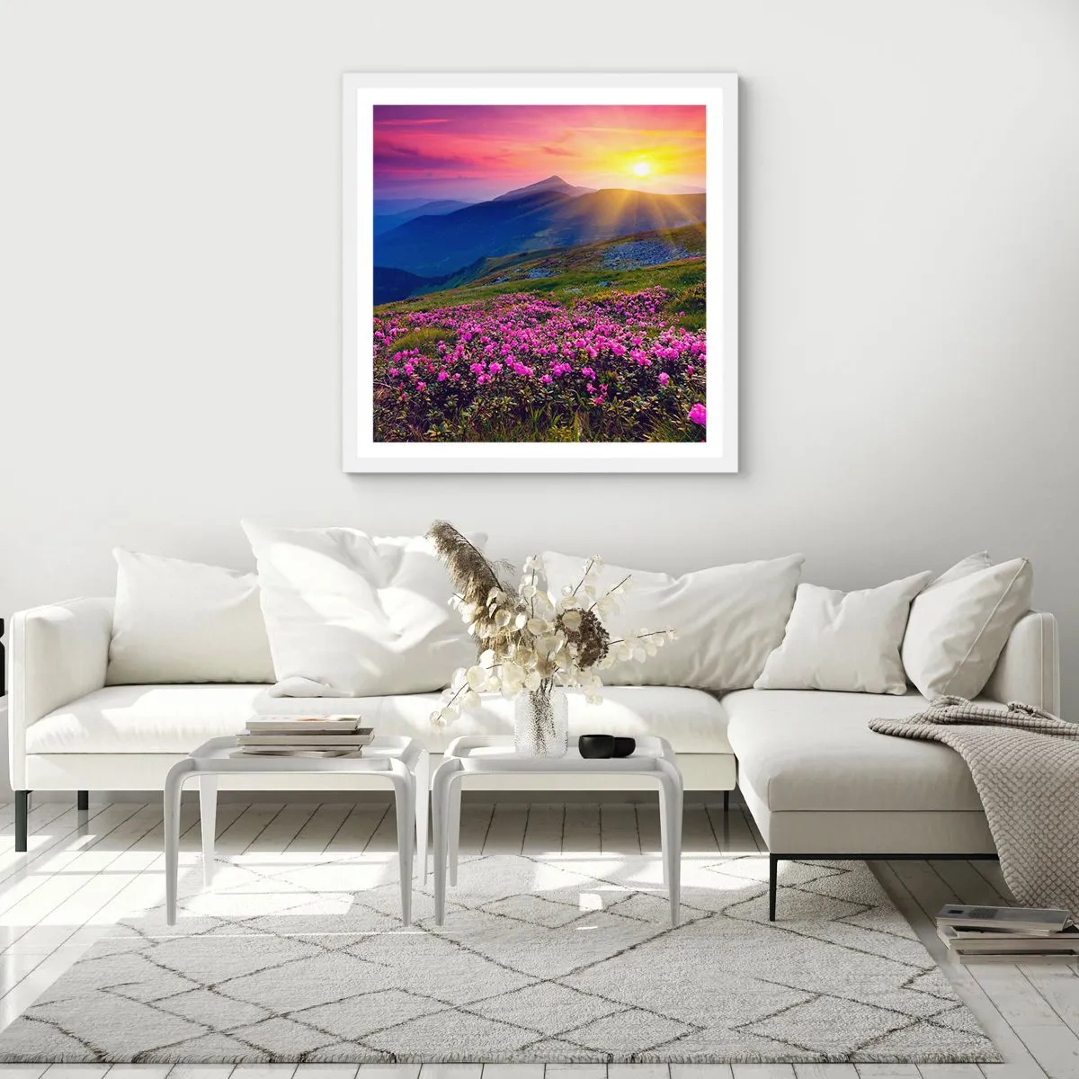 Plagát v bielom ráme - …A okolo vonia kosodrevina a voňajú byliny - 50x50 cm