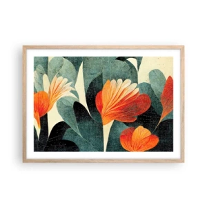 Plagát v ráme zo svetlého duba - Tropické horúco a chlad zelene - 70x50 cm