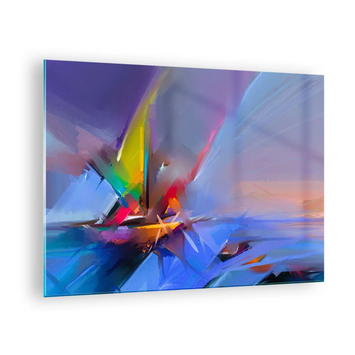 Obraz na skle - Abstraktné vrtule v žiarivých farbách na pozadí pastelovej oblohy - 70x50cm - Preletela ako vták - Moderná nástenná dekorácia do obývacej izby a spálne ARTTOR