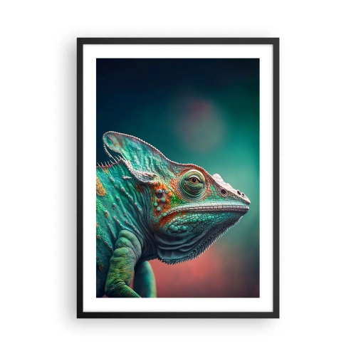 Plagát v čiernom ráme - Farebný chameleón na výraznom pozadí - 50x70cm - Vidíš ma? To nie je dobre… - Moderná nástenná dekorácia do obývacej izby a spálne ARTTOR
