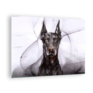 Obraz na skle - Portrét čierneho psa v abstraktnom štýle na svetlom pozadí - 70x50cm - Z urodzeného rodu - Moderná nástenná dekorácia do obývacej izby a spálne ARTTOR