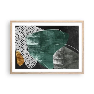 Plagát v ráme zo svetlého duba - Farebná abstrakcia so zlatou vločkou - 70x50 cm