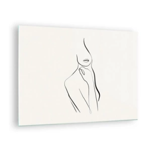 Obraz na skle - Minimalistická línia zobrazujúca ženskú siluetu na svetlom pozadí - 70x50cm - Vlna melanchólie - Moderná nástenná dekorácia do obývacej izby a spálne ARTTOR