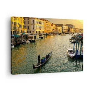 Obraz na plátne - Gondola na benátskom kanáli pri západe slnka - 70x50cm - Na slnečnej strane ulice - Moderná nástenná dekorácia do obývacej izby a spálne ARTTOR