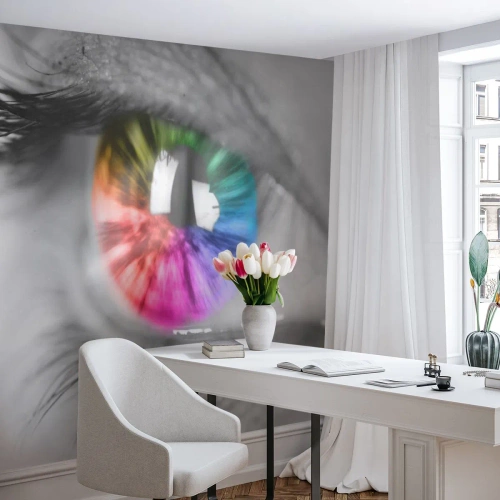 Samolepiaca Fototapeta Deluxe Sticker - Pozerať sa na svet farebne - Abstrakcia, Farebné oko, 3D - 250x175 cm