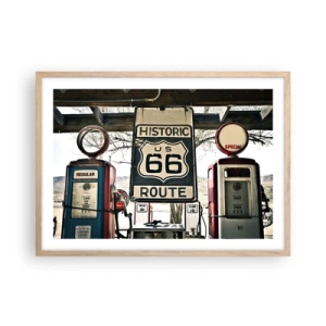 Plagát v ráme zo svetlého duba - Americká retro cesta - 70x50 cm
