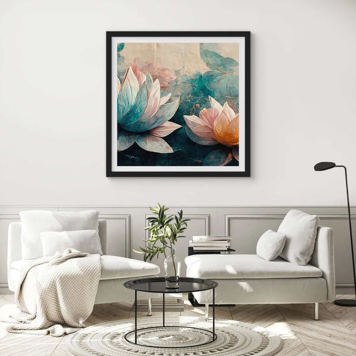 Plagát v čiernom ráme - Hviezdy a jazero - 40x40 cm