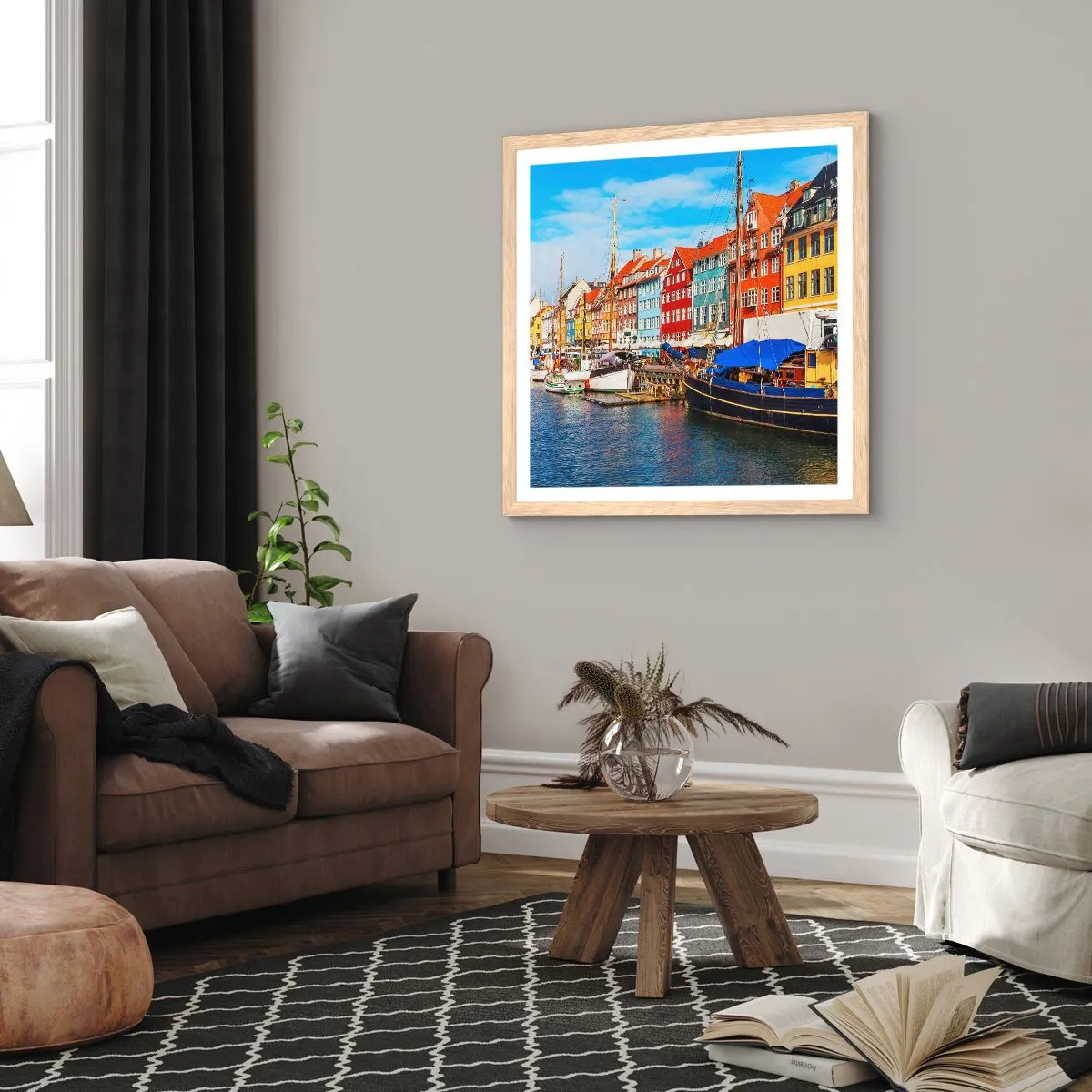 Plagát v ráme zo svetlého duba - Radostné nábrežie - 30x30 cm