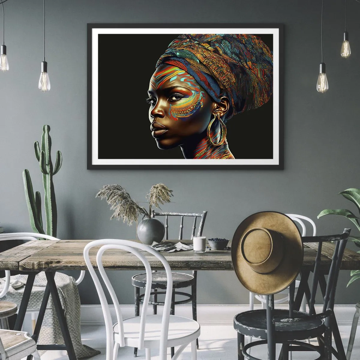 Plagát v čiernom ráme - Africká kráľovná - 50x40 cm