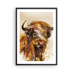 Plagát v čiernom ráme - Portrét býka v umeleckom akvarelovom štýle - 50x70cm - Pýcha lovca - Moderná nástenná dekorácia do obývacej izby a spálne ARTTOR