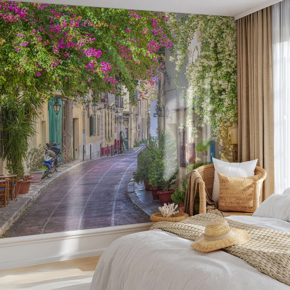 Fototapeta Premium Canvas - Kvitnúce zákutie - Architektúra, Grécko, Mesto - 250x175 cm