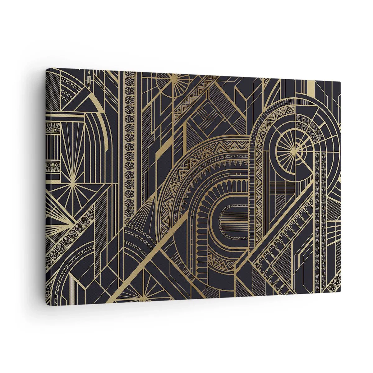 Obraz na plátne - Zlaté geometrické vzory na čiernom pozadí v štýle Art Deco - 70x50cm - Koncepty, nápady, plány - Moderná nástenná dekorácia do obývacej izby a spálne ARTTOR