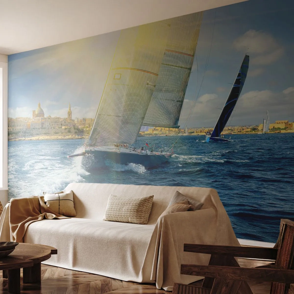 Fototapeta Premium Sand - Čas odísť z mesta - Mesto, More, Jachta - 100x70 cm