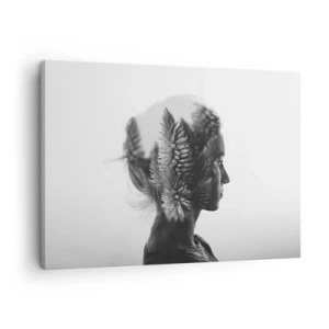 Obraz na plátne - Jemný portrét s prvkami prírody - 70x50cm - Pani borovicového lesa - Moderná nástenná dekorácia do obývacej izby a spálne ARTTOR