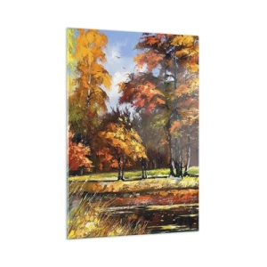Obraz na skle - Krajinka v zlatej a hnedej - 50x70 cm