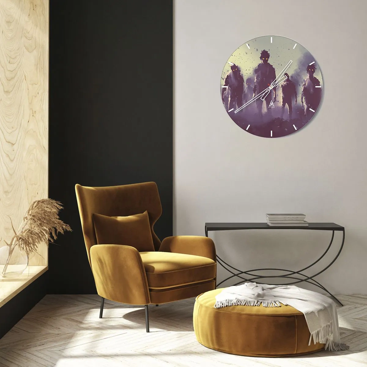 Nástenné hodiny - Tmavé postavy v hmlistom pozadí - 30x30cm - Dávaj pozor! Prichádzajú - Moderná nástenná dekorácia do obývacej izby, kuchyne a spálne ARTTOR