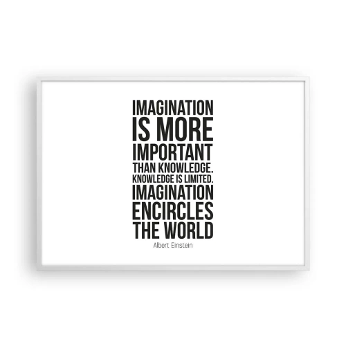 Plagát v bielom ráme - Einstein o sile predstavivosti - 100x70 cm