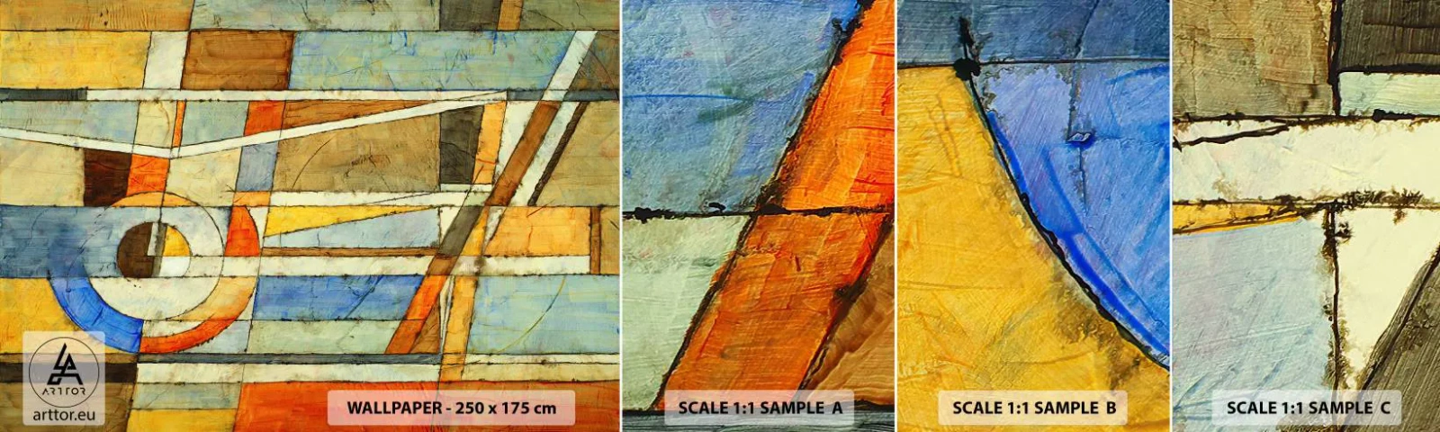 Vzorka samolepiacej fototapety Deluxe Sticker - Kubizmus na stavbe - Abstrakcia, Kus, Grafika - 100x30 cm