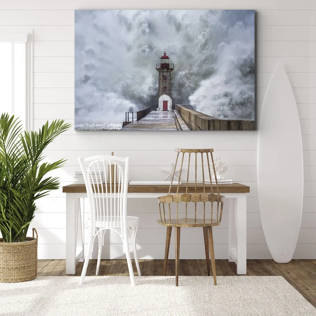 Obraz na plátne - Maják obklopený rozbúrenými vlnami - 70x50cm - Hukot vody, šum vetra - Moderná nástenná dekorácia do obývacej izby a spálne ARTTOR