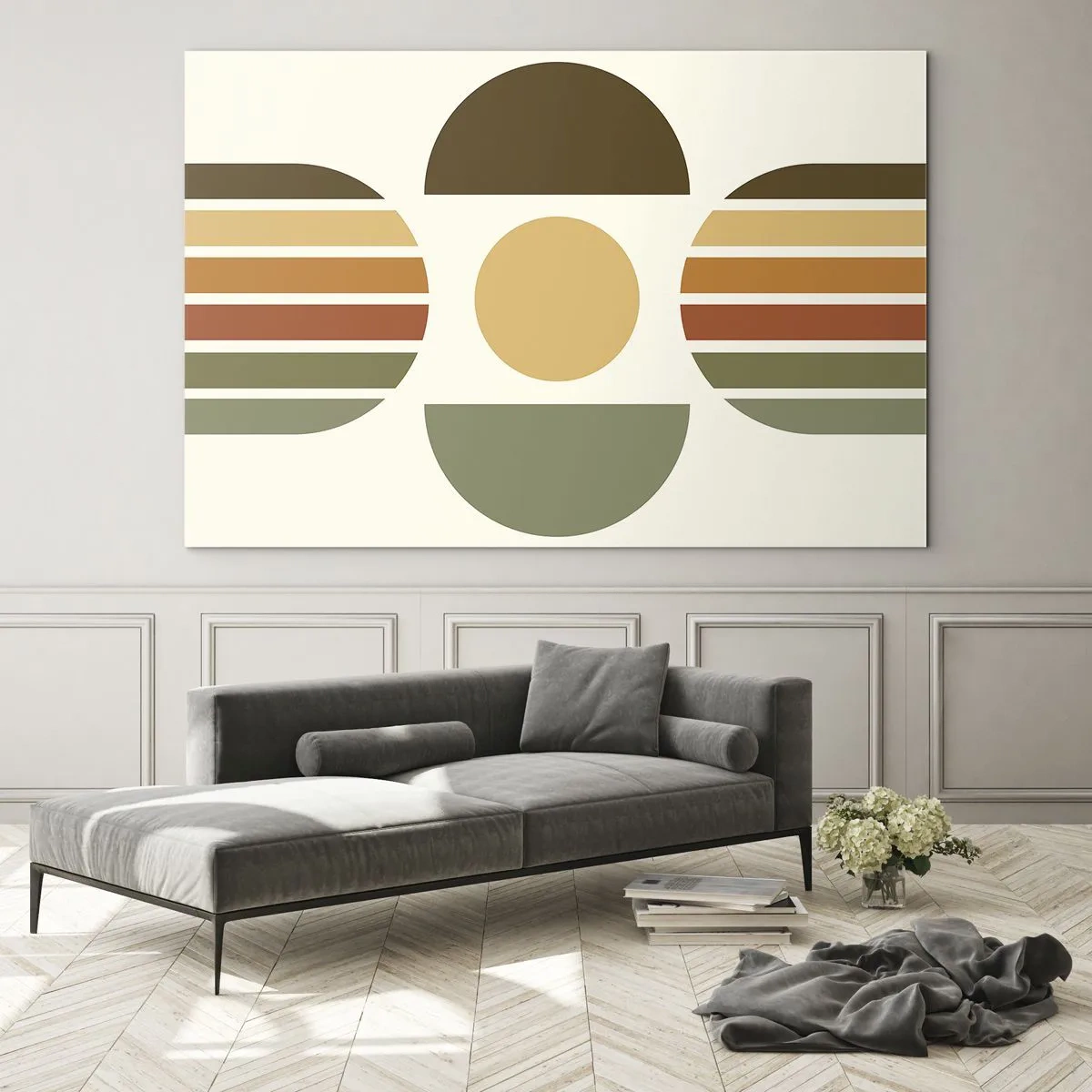 Obraz na skle - Abstraktný geometrický dizajn so zemitými tónmi a výraznými tvarmi - 70x50cm - Vo farbách zeme - Moderná nástenná dekorácia do obývacej izby a spálne ARTTOR