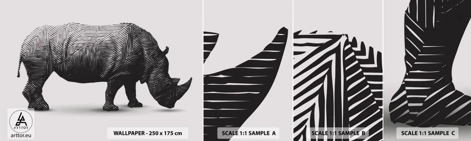 Vzorka Fototapeta Standard Eco - Geometrická krása prírody - Zvieratá, Nosorožec, Grafika - 100x30 cm