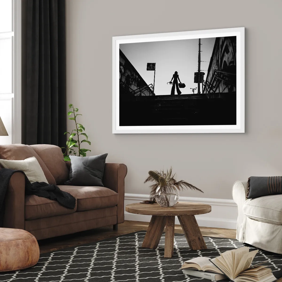 Plagát v bielom ráme - Mestská cesta - 100x70 cm