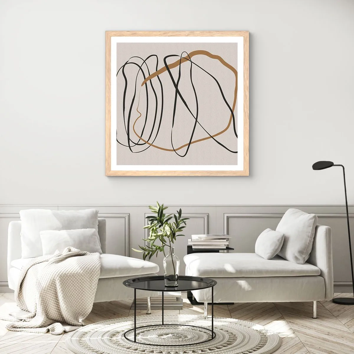 Plagát v ráme zo svetlého duba - Kompozícia – tanec v slučke - 50x50 cm