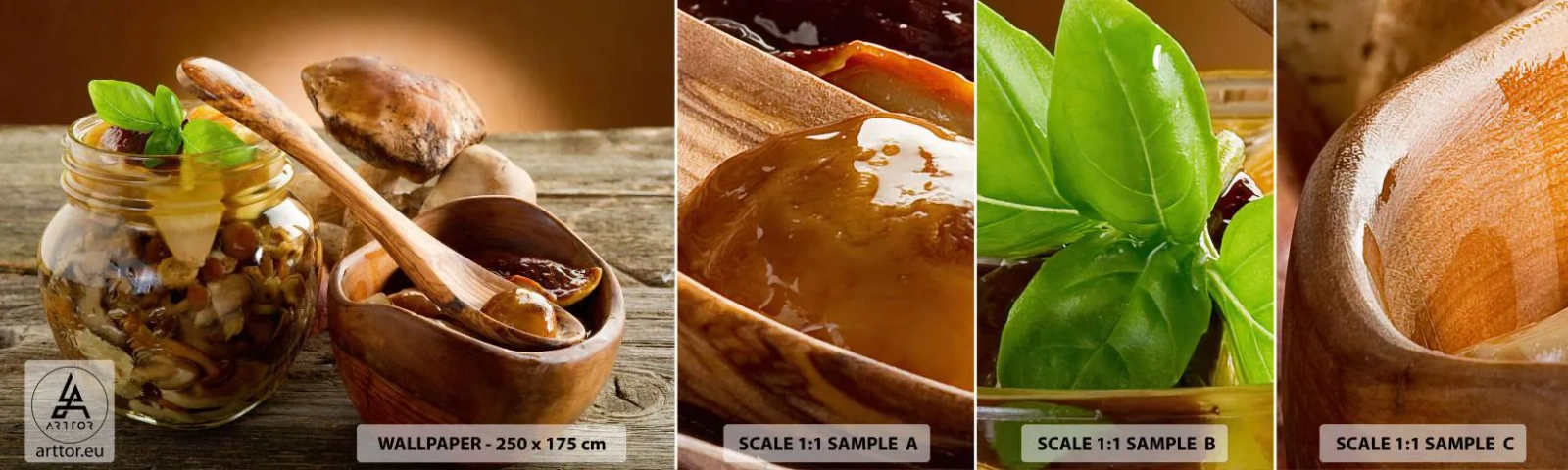 Vzorka Fototapeta Standard Eco - Či už čerstvý alebo solený, alebo jesenný… - Gastronómia, Huby, Kuchyňa - 100x30 cm