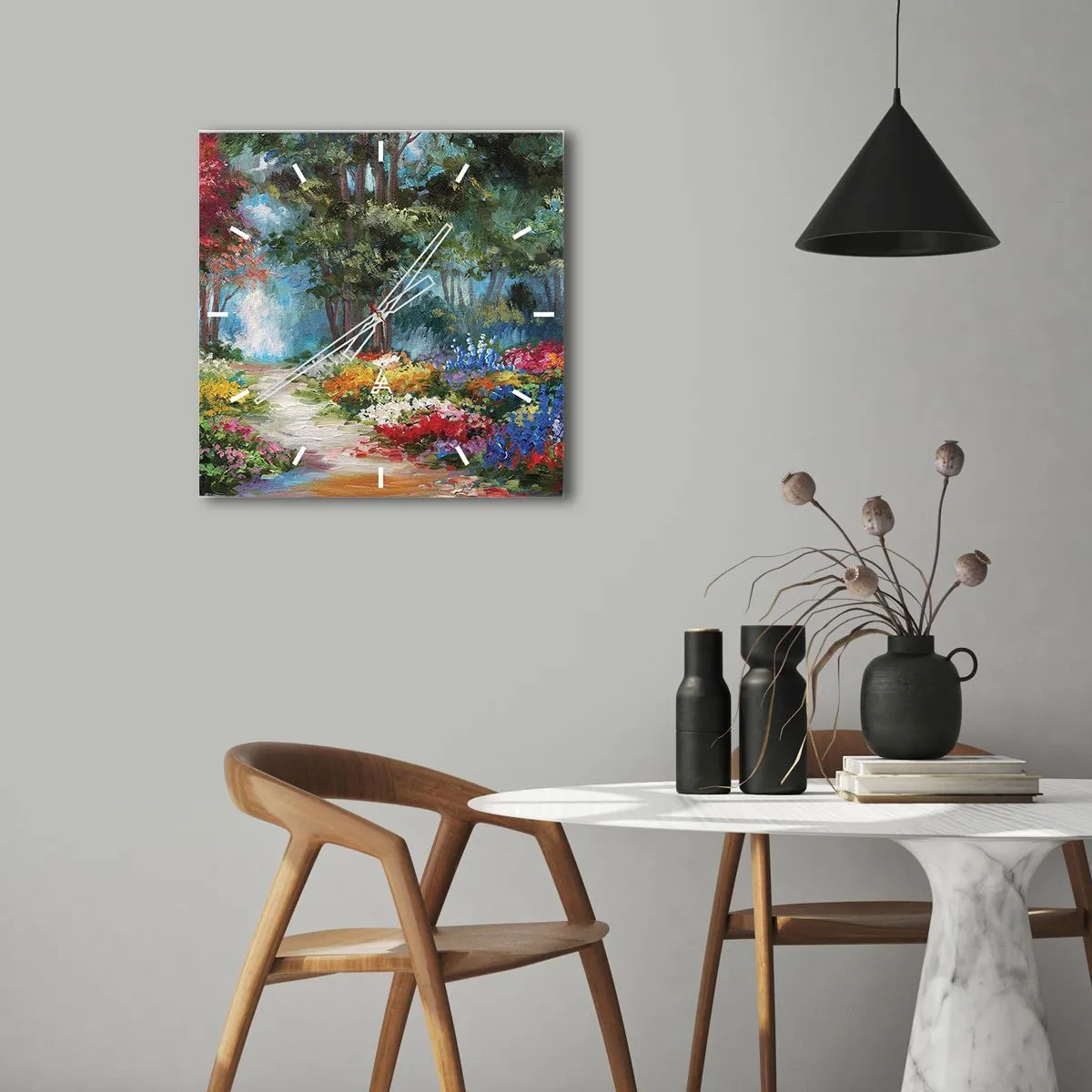 Nástenné hodiny - Lesná záhrada, kvetinový les - 30x30 cm