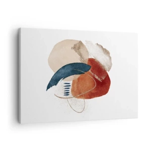 Obraz na plátne - Abstraktná kompozícia so škvrnami v zemitých a tmavomodrých odtieňoch. - 70x50cm - Oválna kompozícia - Moderná nástenná dekorácia do obývacej izby a spálne ARTTOR