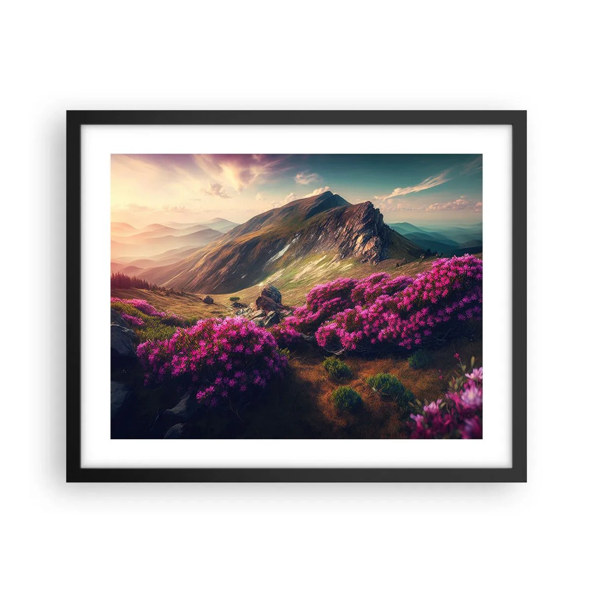 Plagát v čiernom ráme - Leto na horách - 50x40 cm