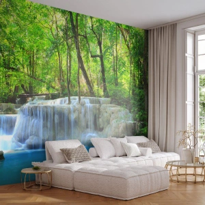 Samolepiaca Fototapeta Deluxe Sticker - Utopiť v tyrkyse a zeleni - Krajina, Vodopád, Cascade - 250x175 cm