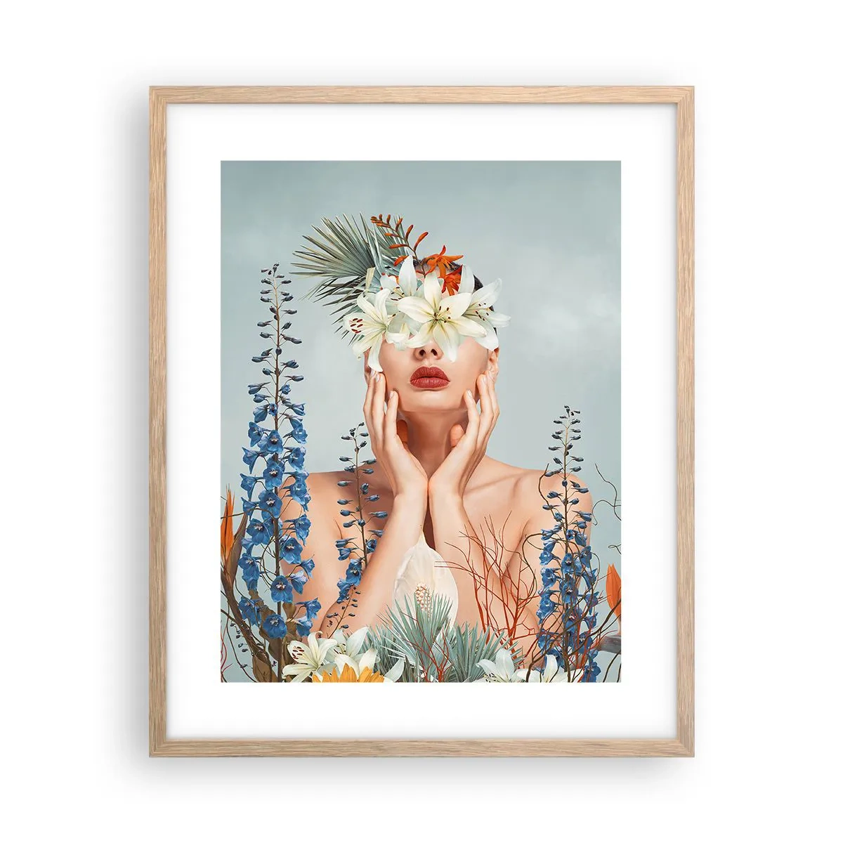 Plagát v ráme zo svetlého duba - Žena – kvetina - 40x50 cm