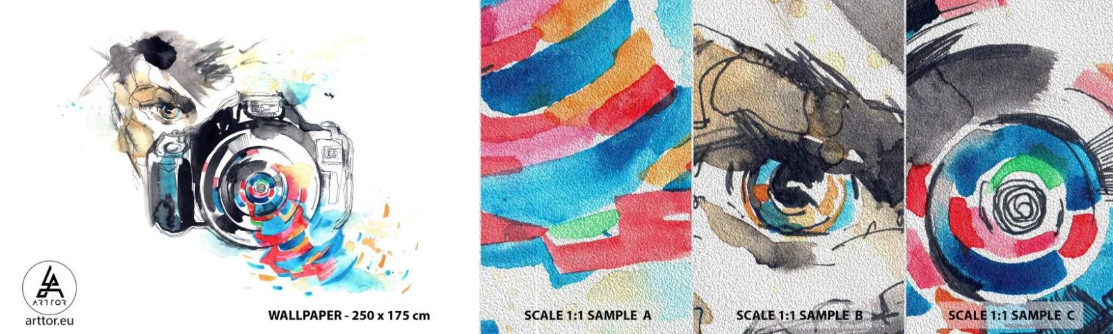 Vzorka fototapety Premium Sand - Okom objektívu - Abstrakcia, fotoaparát, Fotograf - 100x30 cm