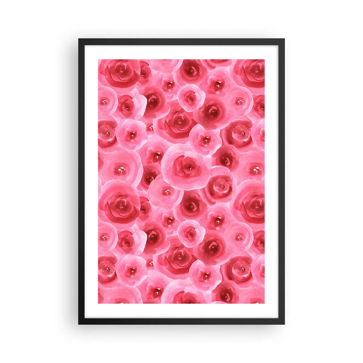 Plagát v čiernom ráme - Akvarelové ružové ruže v romantickom štýle - 50x70cm - Ruže dole aj hore - Moderná nástenná dekorácia do obývacej izby a spálne ARTTOR