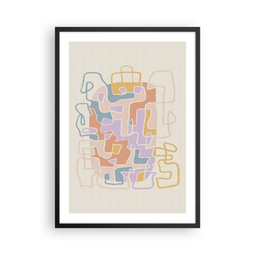 Plagát v čiernom ráme - Farebná abstrakcia s nepravidelnými čiarami na svetlom pozadí - 50x70cm - Labyrint – veselé dobrodružstvo - Moderná nástenná dekorácia do obývacej izby a spálne ARTTOR