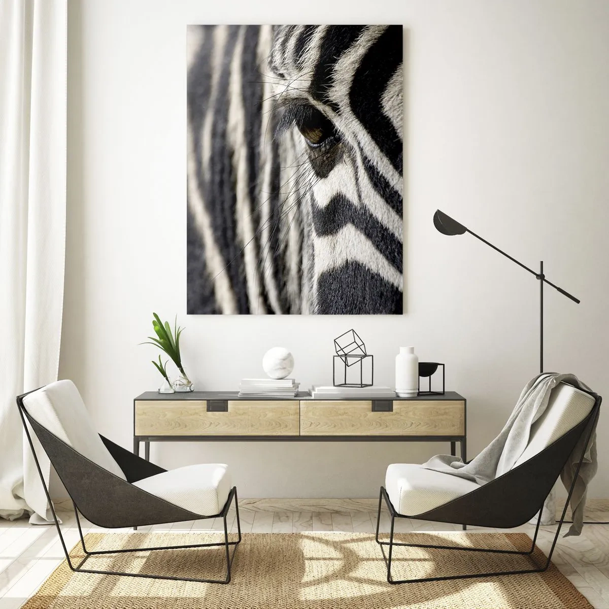 Obraz na skle - Portrét s pruhmi - 50x70 cm